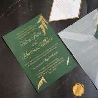 Olive Green Wedding Invitation with Vellum Paper Envelope Customized Content